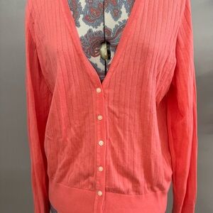BANANA REPUBLIC WOMEN'S LARGE CORAL BUTTON DOWN CARDIGAN LIGHT WT COTTON RAYON